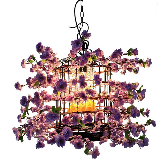 Pastoral Style Exquisite Simulation Flower Arrangement Pendant Light Theme Restaurant Cafe