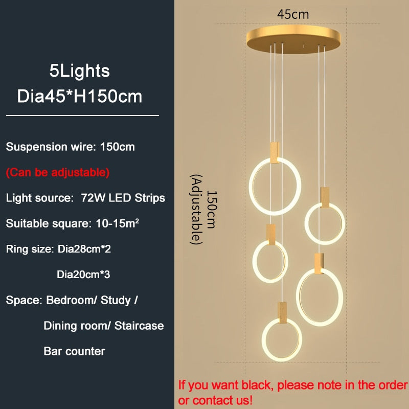 Led Staircase Chandelier Modern Acrylic Design Lamp Luxury Home Decor Indoor Lighting Creative Black