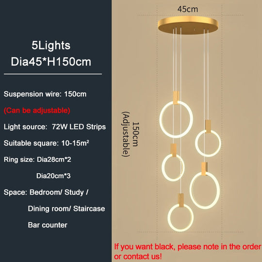 Led Staircase Chandelier Modern Acrylic Design Lamp Luxury Home Decor Indoor Lighting Creative Black