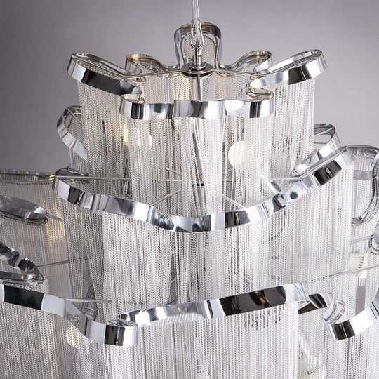 Aluminium Chain Chandelier Fringed Pendant Lamp Luxury Stair Silver Gold Ceiling Light For Home