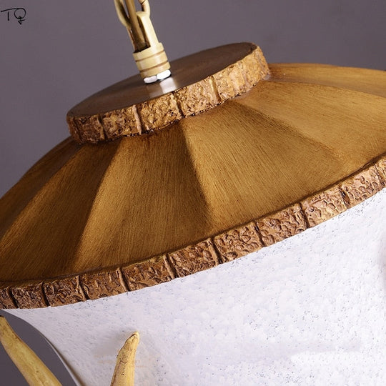 American Country Retro Pine Cone Resin Antler Pendant Light Atmosphere Vintage Hanging Lamp Bedside