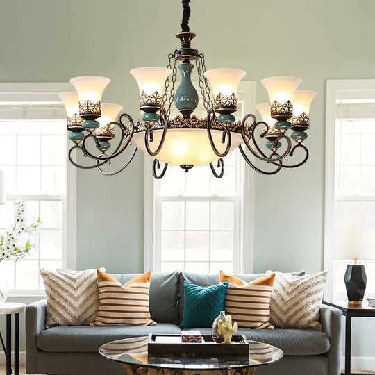 Isabella European Vintage Ceramic Chandelier - Classic Metal And Glass Design For Living Rooms