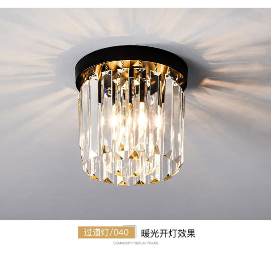 American Round Crystal Ceiling Lamp Modern Simple Corridor Lights Fixture Decor Home Lighting