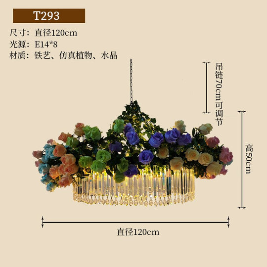 The New Rose Flower Pendant Light Theme Restaurant Hot Pot Atmosphere Sense Crystal Bar High - End
