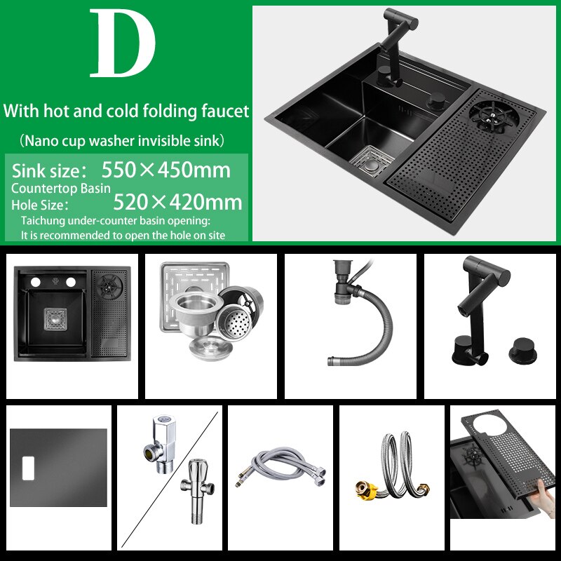 Hidden Cup Washer Sink Nano Stainless Steel Kitchen Bar Invisible To Make A Camper Van With Cover