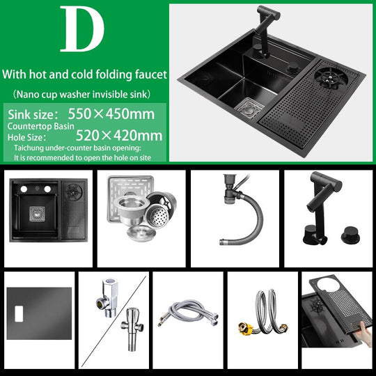 Hidden Cup Washer Sink Nano Stainless Steel Kitchen Bar Invisible To Make A Camper Van With Cover