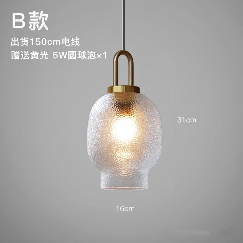 Nordic Modern Hand Blown Crater Pattern Glass Pendant Ceiling Light Fixture For Living Room Kitchen