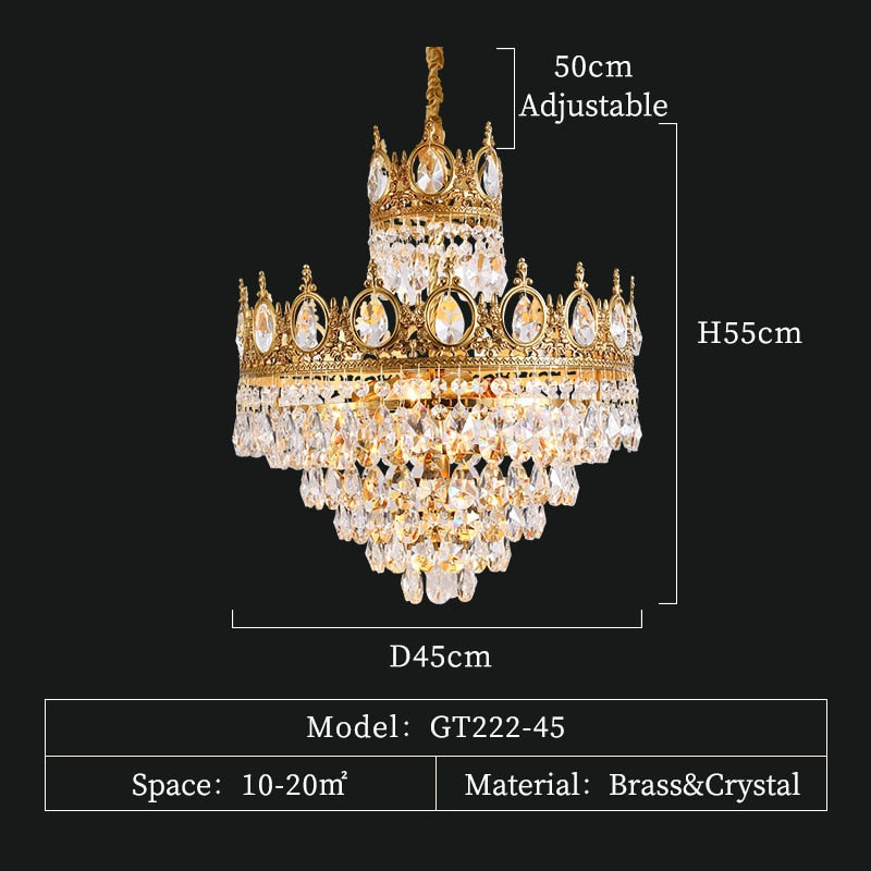 Baroque Royal Crown Crystal Pendant Lamp - Elegant Gold Hanging Light For Living And Dining Rooms