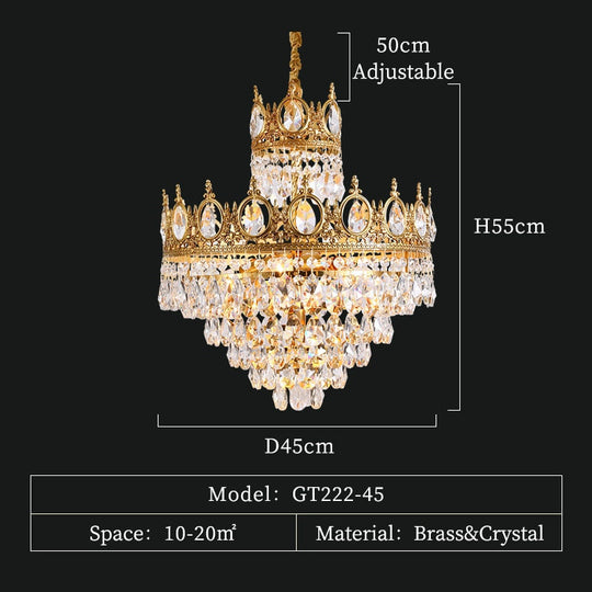 Baroque Royal Crown Crystal Pendant Lamp - Elegant Gold Hanging Light For Living And Dining Rooms
