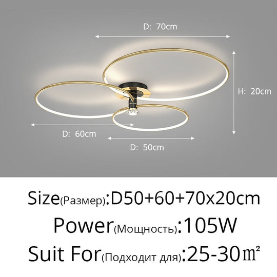 Postmodern Nordic Creative Rotatable Living Room Ceiling Light A Gold D50 60 70Cm / 3 Colors No