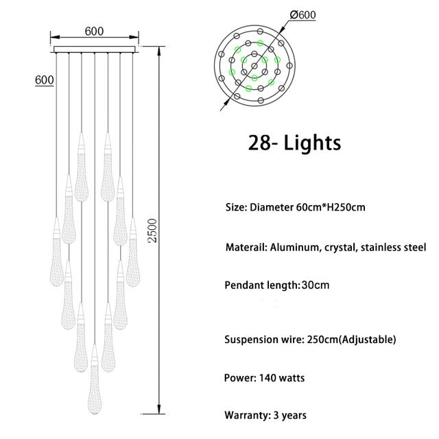 Modern Crystal Led Chandelier Lighting Hanglamp Drop Light Restaurant Bar Staircase Lamp Loft Art