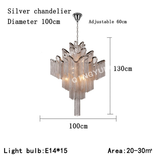 Aluminium Chain Chandelier Fringed Pendant Lamp Luxury Stair Silver Gold Ceiling Light For Home