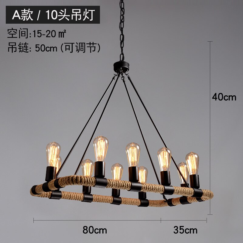 Vintage Retro Hemp Rope Industrial Pendant Light For Living Room Home Design Kitchen Fixtures
