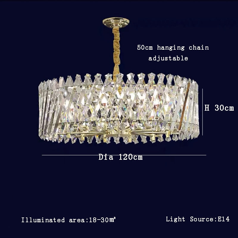 Nordic Luxury Gold Crystal Led Ceiling Lamp - Dimmable Chandelier For Home Decor &amp; Dining Room Dia