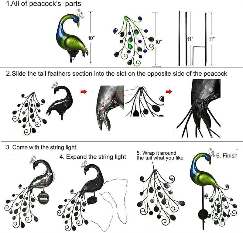 Solar Peacock Lights Outdoor Led Light Metal Statues Figurine Lawn Landscape For Yard Path Garden