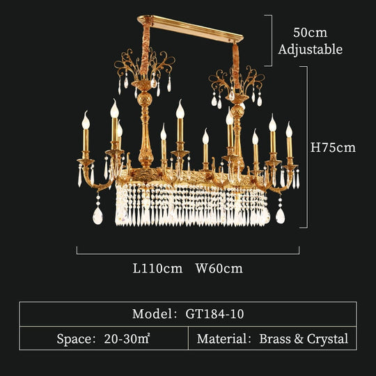 Malia - Modern Brass And Glass Pendant Light For Kitchen Island Dining Room 10Lights L110 W60H75