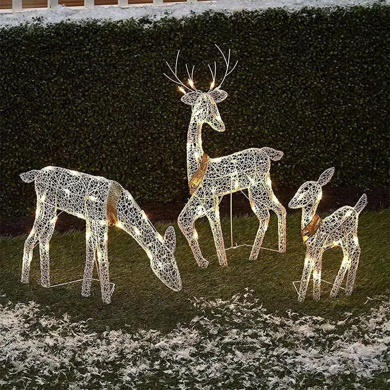 Iron Art Elk Deer Christmas Garden Decoration With Led Light Glowing Glitter Reindeer Xmas Home