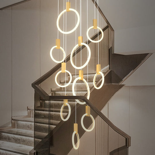 Led Staircase Chandelier Modern Acrylic Design Lamp Luxury Home Decor Indoor Lighting Creative Black