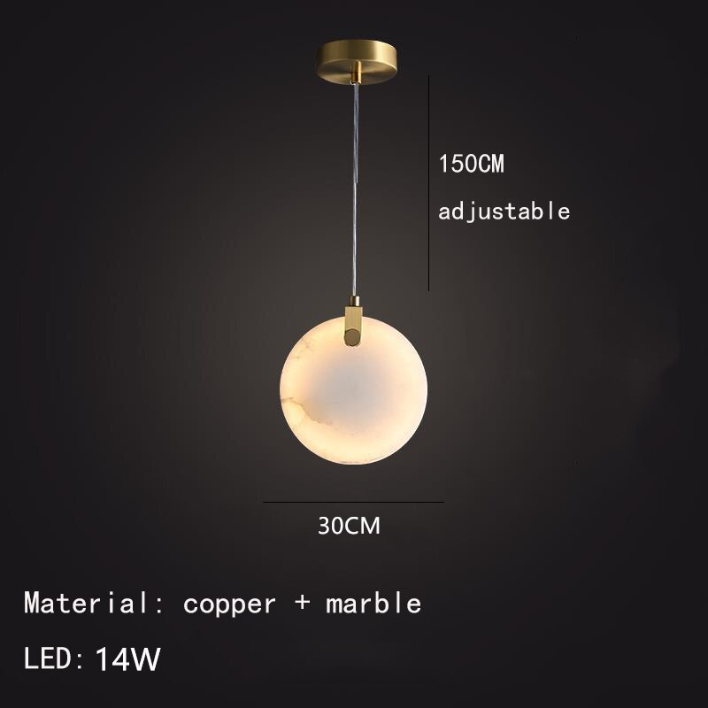 Real Round Marble Led Pendant Lights Copper High Quality Dining Room Kitchen Bedside Hanging Lamp