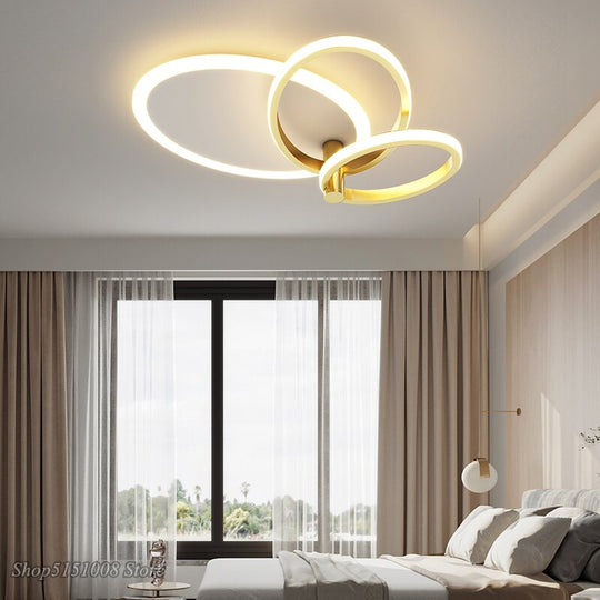 Gold White Modern Led Chandelier Lighting For Living Study Room Dimmable Indoor Ceiling Lamp Parlor