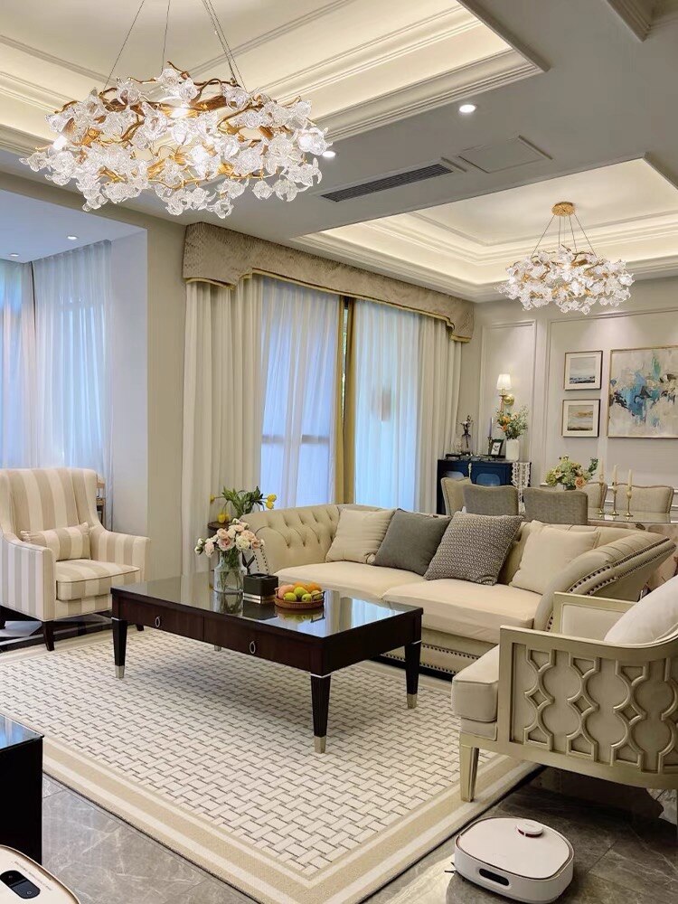 Modern Led Branches Ceiling Chandeliers Glass Crystal Pendant Lamp Handmade Kapok Flower Hanging