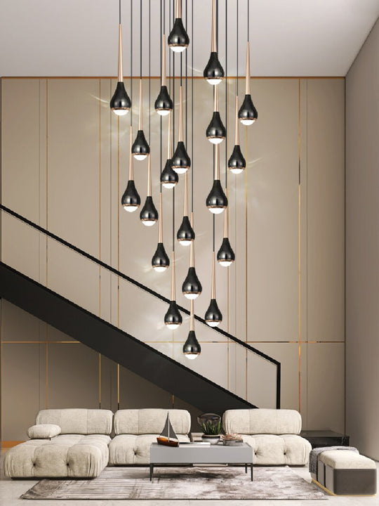 Black Staircase Led Pendant Ligh Modern Living Room Loft Hanging Lamp Villa Hotel Apartment Long