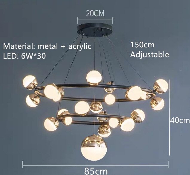 Gold Balls Indoor Led Chandelier - Art Deco Round Lighting Fixtures With Acrylic Ball Accents