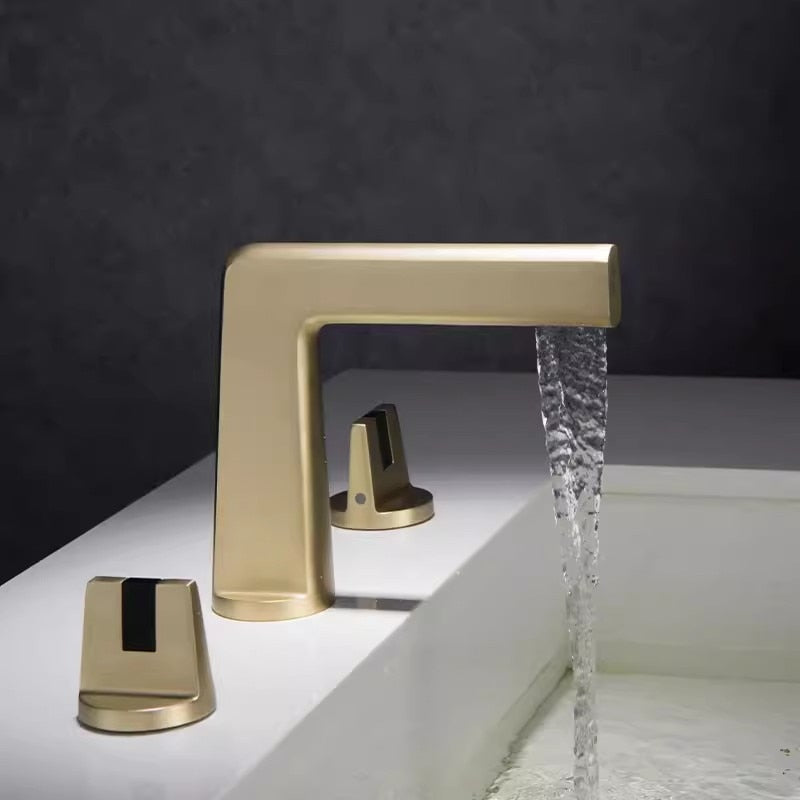 Brushed Gold Basin Faucet Total Brass Black Bathroom Gray Sink Faucets 3 Hole Hot And Cold