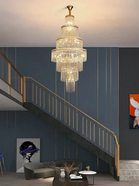 Opulent Large Golden Crystal Chandelier - Elevate Your High Ceiling Spaces Chandelier