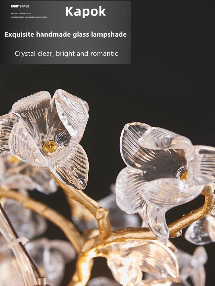 Modern Led Branches Ceiling Chandeliers Glass Crystal Pendant Lamp Handmade Kapok Flower Hanging