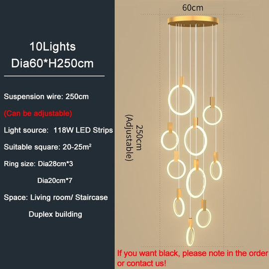 Led Staircase Chandelier Modern Acrylic Design Lamp Luxury Home Decor Indoor Lighting Creative Black