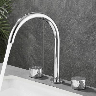 Brushed Gold Basin Faucet Brass Gray Widespread Bathroom Black Sink Faucets 3 Hole Hot And Cold