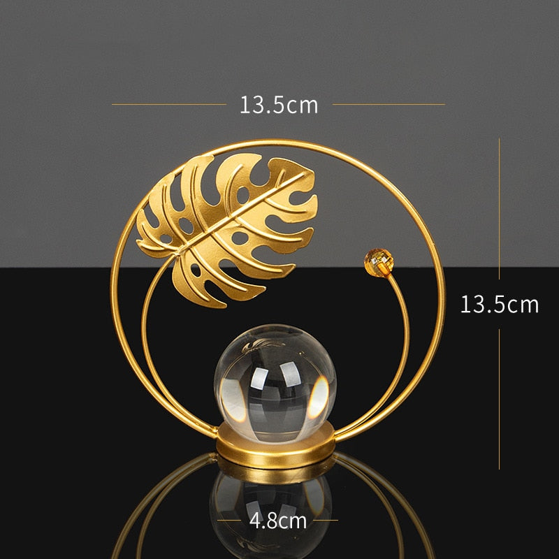 Elegant Ginkgo Leaf And Crystal Ball Iron Decor: Premium Quality Home Accent C Homedecor
