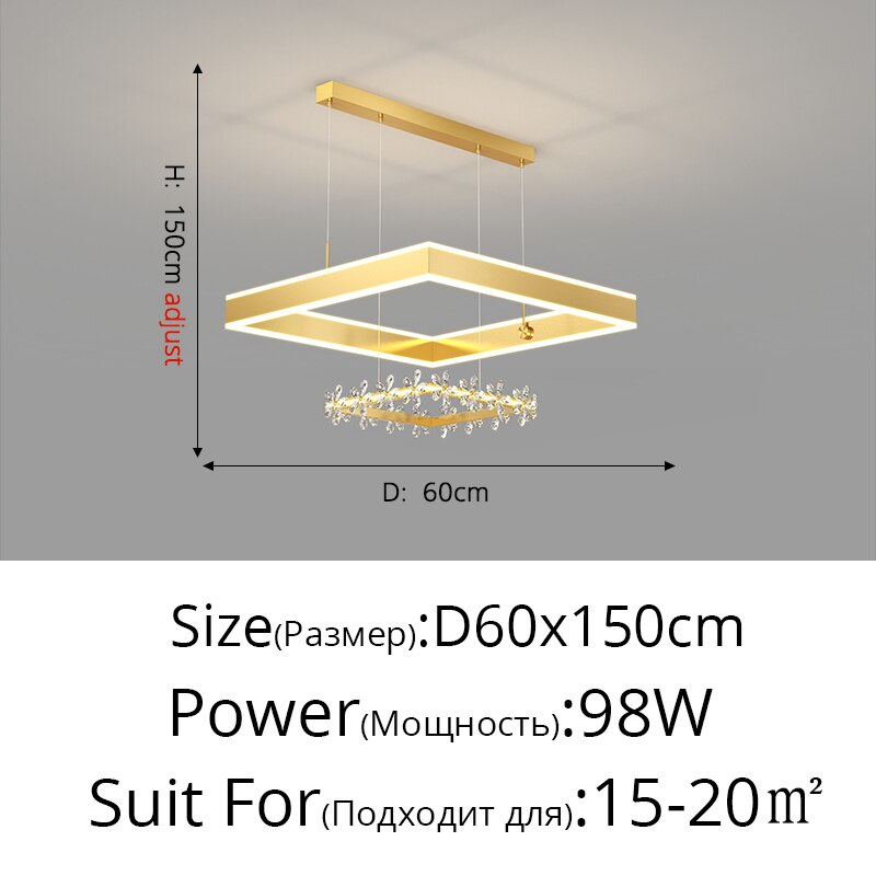 Modern Minimalist Square Frame Pendant Lights Home Room Creative Geometric Crystal Restaurant