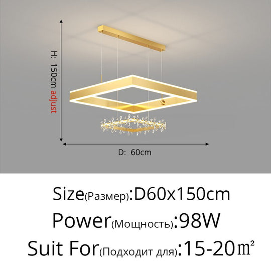 Modern Minimalist Square Frame Pendant Lights Home Room Creative Geometric Crystal Restaurant