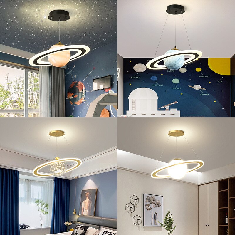 Acrylic Planet Pendant Light Children Room Space Star Led Hanging Lamp Retro Earth Ball Home Decor