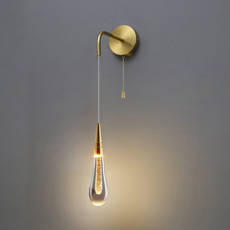 Creative Raindrops Wall Lights Living Bedroom Luxury Crystal Lamps With Zipper Switch Clear Gold
