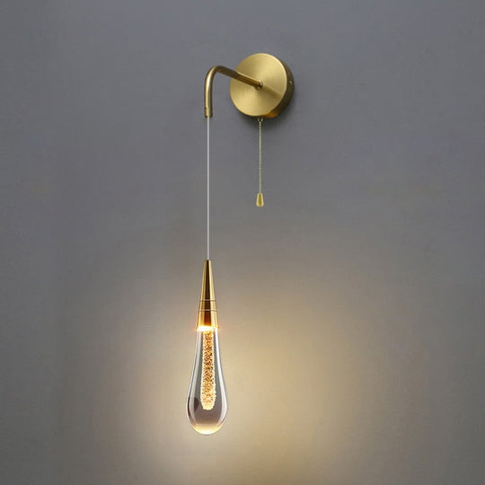 Creative Raindrops Wall Lights Living Bedroom Luxury Crystal Lamps With Zipper Switch Clear Gold
