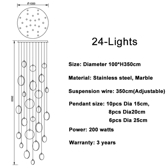 Luxury Marble Led Chandelier For Staircase Large Lobby Hallway Light Fixture Modern Home Decor Long