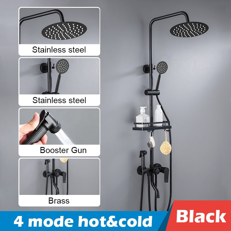 Bathroom Shower Set Black Gold Rain Faucet Thermostatic Digital Display Mixer Taps Copper Systems