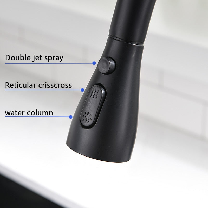 Pull Out Kitchen Sink Faucet With 3 Modes Water Outlet Spout 360 Degree Rotation Matte Black Bar