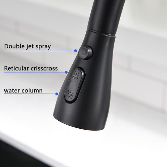 Pull Out Kitchen Sink Faucet With 3 Modes Water Outlet Spout 360 Degree Rotation Matte Black Bar