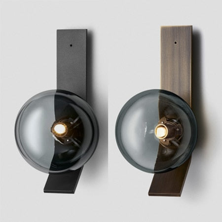 Nordic Minimalist Dark Green Soot Glass Bedroom Bedside Wall Lamp