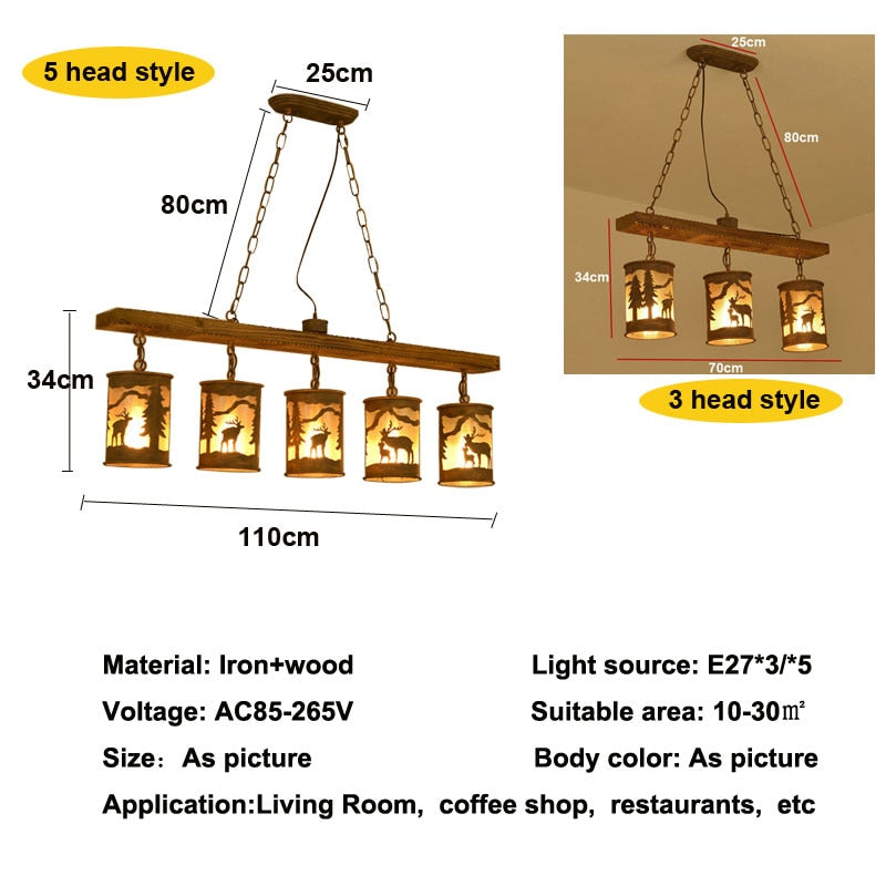 Vintage Industrial Style Creative Restaurant Pendant Lamps Cafe Bar Table Light Personalized Wood
