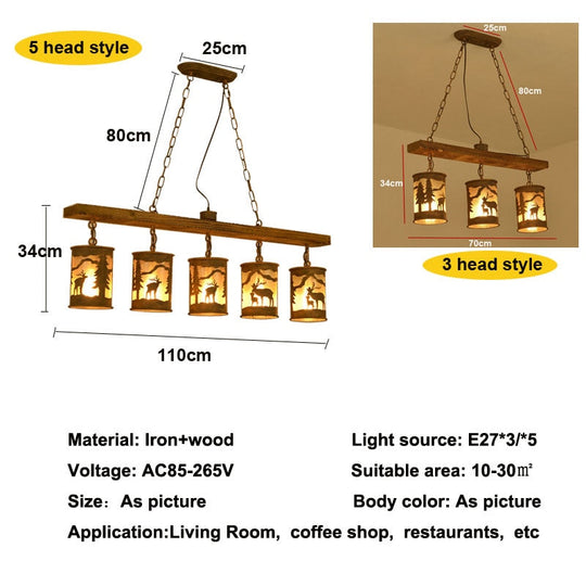Vintage Industrial Style Creative Restaurant Pendant Lamps Cafe Bar Table Light Personalized Wood