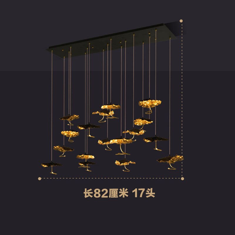 Modern Copper Lotus Staircase Led Chandelier Luxury Large Leaf Villa Stair Lighting Fixtures