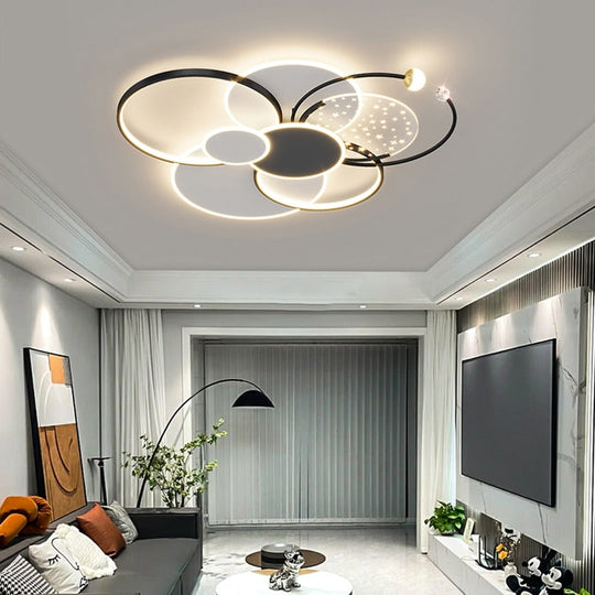 Round Living Room Led Chandeliers Luxury Bedroom Full Of Stars Gold Chandelier Simple Modern