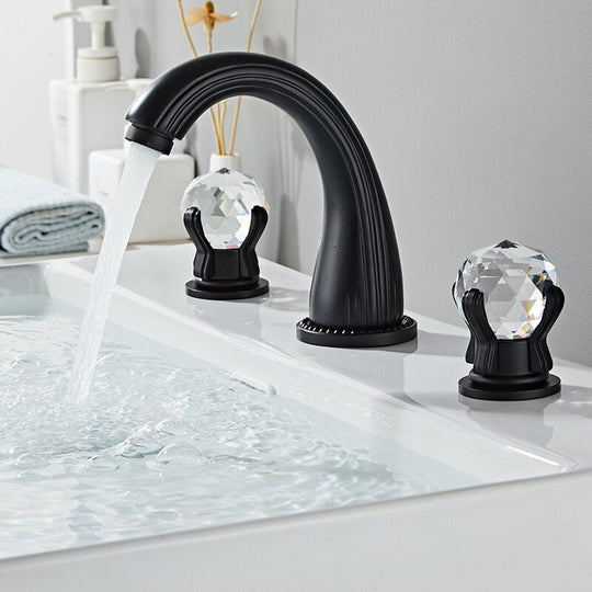 Bathroom Basin Faucet With Crystal Ball Switch Waterfall Faucets Hot Cold Water Mixer Tap Set Dual