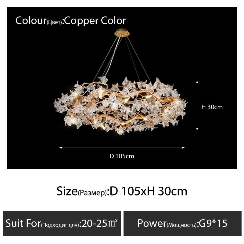 Modern Led Branches Ceiling Chandeliers Glass Crystal Pendant Lamp Handmade Kapok Flower Hanging