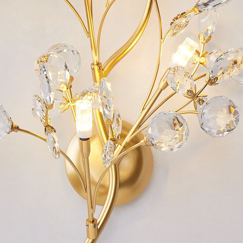 Romantic Flowers Branches G4 Bulb Wall Lights Clear Crystal Living Room Bedroom Decoration Sconce